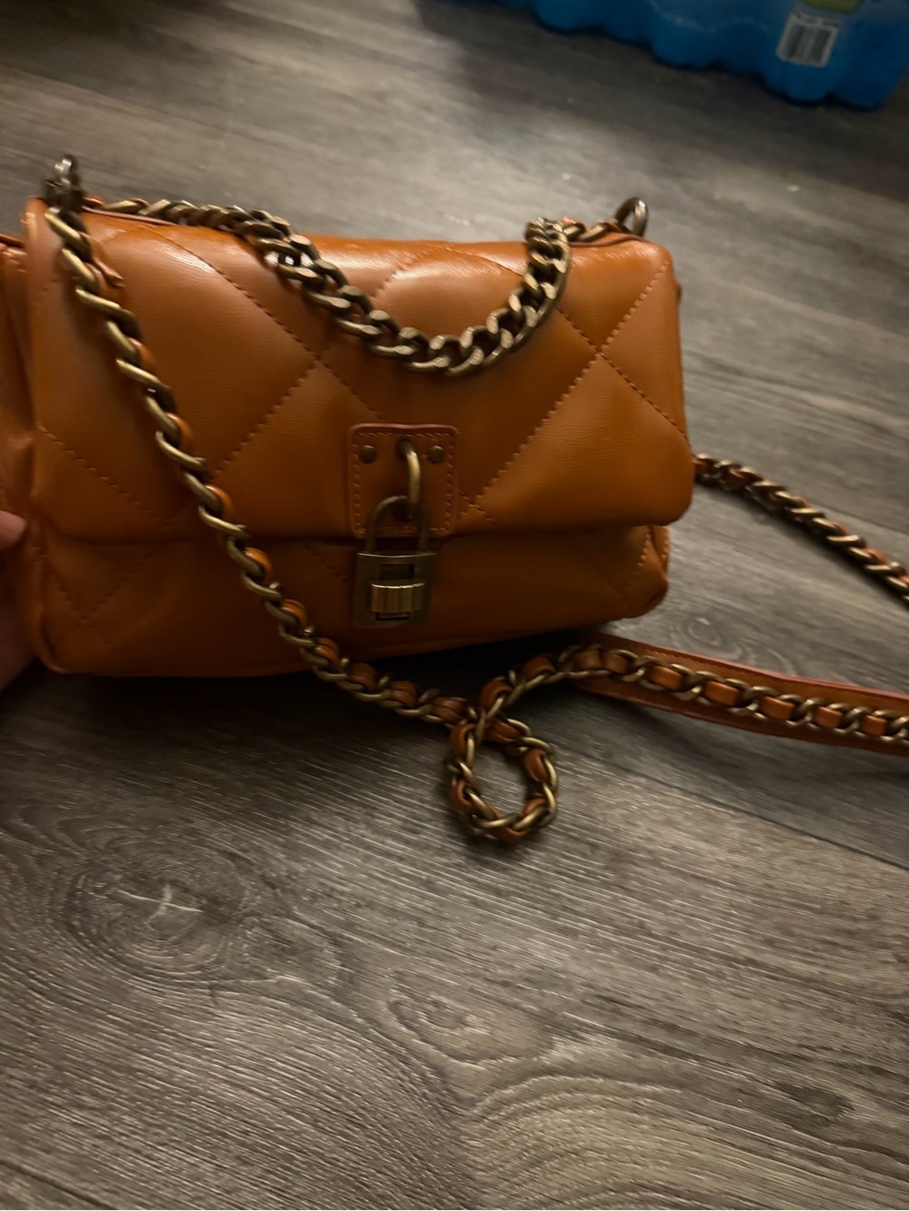 Quilted Chain-Handle Crossbody Bag in Cognac Brown